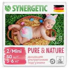 Подгузники детские "Pure&Nature", дышащие, размер 2/mini, 3-6 кг Synergetic, 50 шт.