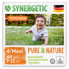Подгузники-трусики детские "Pure&Nature", дышащие, размер 4/maxi, 7-12 кг Synergetic, 44 шт.
