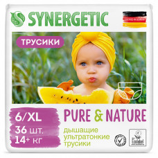 Подгузники-трусики детские "Pure&Nature", дышащие, размер 6/xl, 14+ кг Synergetic, 36 шт.