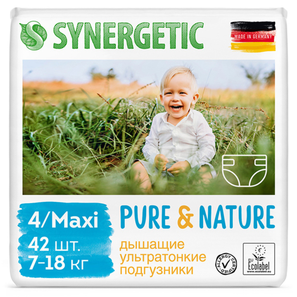 Подгузники детские "Pure&Nature", дышащие, размер 4/maxi, 7-18 кг Synergetic, 42 шт.