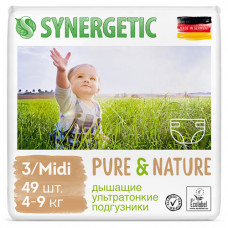 Подгузники детские "Pure&Nature", дышащие, размер 3/midi, 4-9 кг Synergetic, 49 шт.