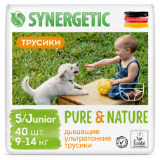Подгузники-трусики детские "Pure&Nature", дышащие, размер 5/junior, 9-14 кг Synergetic, 40 шт.